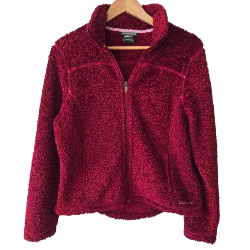 L.L. Bean Women's Burgandy Red Fleece Teddy Zip Up Jacket Sz M